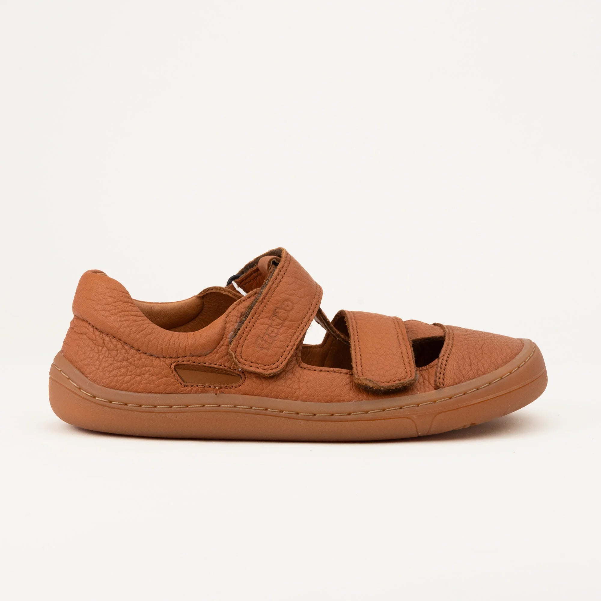 Sandàlia barefoot infantil Froddo verda amb doble velcro, pell natural i sola flexible zero drop.