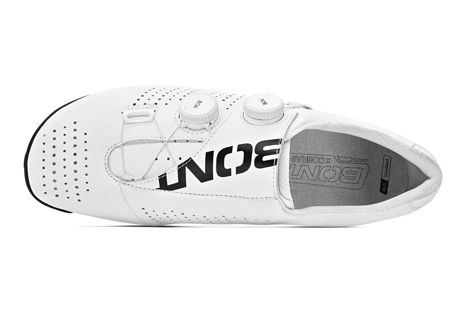 Bont Cycling Vaypor SL blanca amb doble BOA Li2 i sola de carboni per a ciclisme de carretera.
