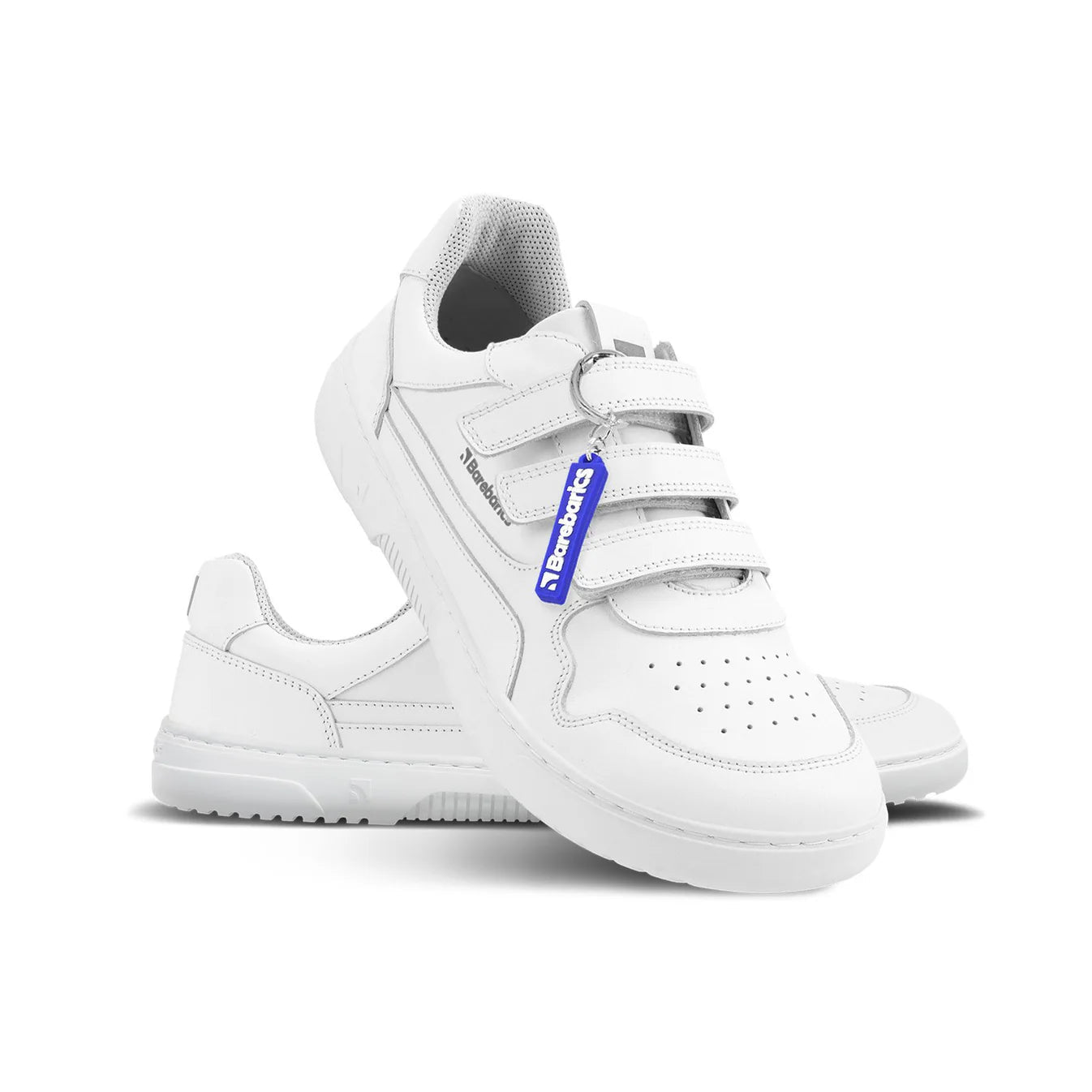 Barebarics Zing Velcro blanques, sneakers barefoot urbanes amb pell premium, velcro, puntera ampla i sola flexible zero drop.