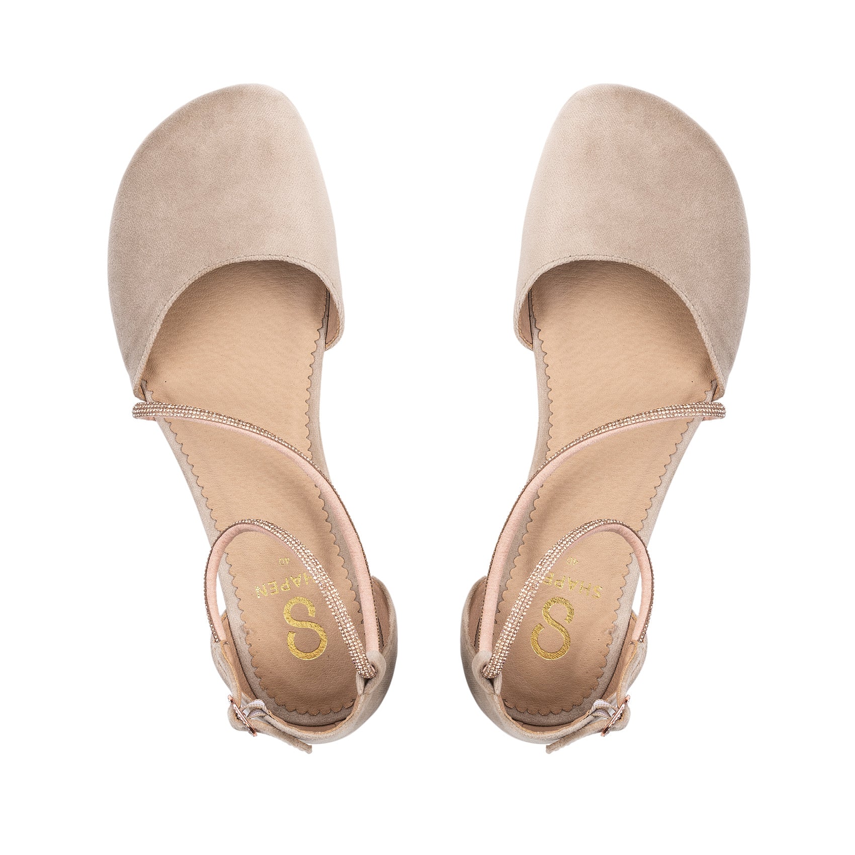 Sandàlia barefoot Shapen Orchid Glamour Beige Leather amb pell beix i corretges fines brillants.