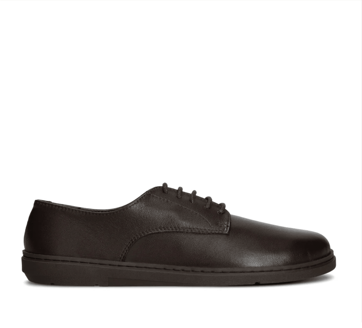 Groundies Trento Chocolate, sabata barefoot formal de pell marró amb cordons i sola flexible zero drop.