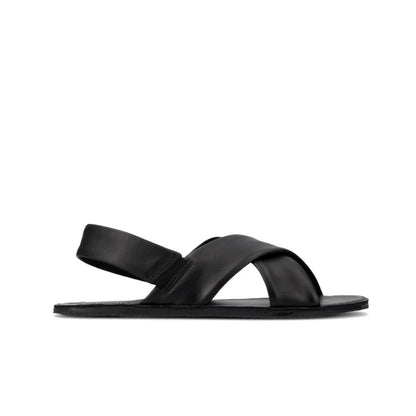 Groundies Verona Black, sandàlia barefoot de pell per dona amb puntera ampla, sola flexible i disseny elegant.