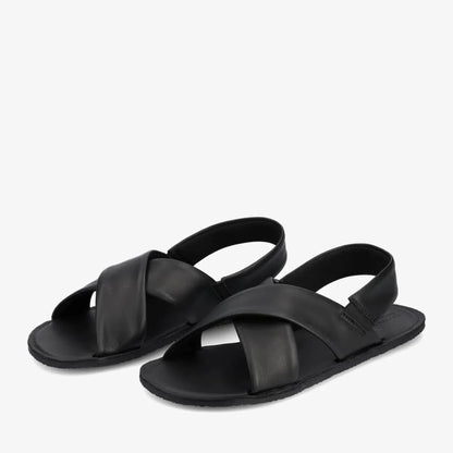 Groundies Verona Black, sandàlia barefoot de pell per dona amb puntera ampla, sola flexible i disseny elegant.