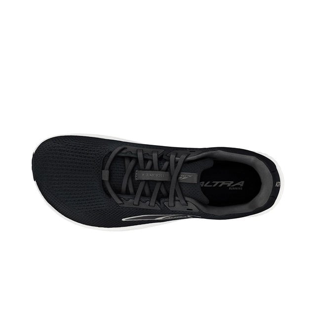 Altra W Escalante 4 negra amb sola blanca, dissenyada per running natural amb Zero Drop i FootShape™.