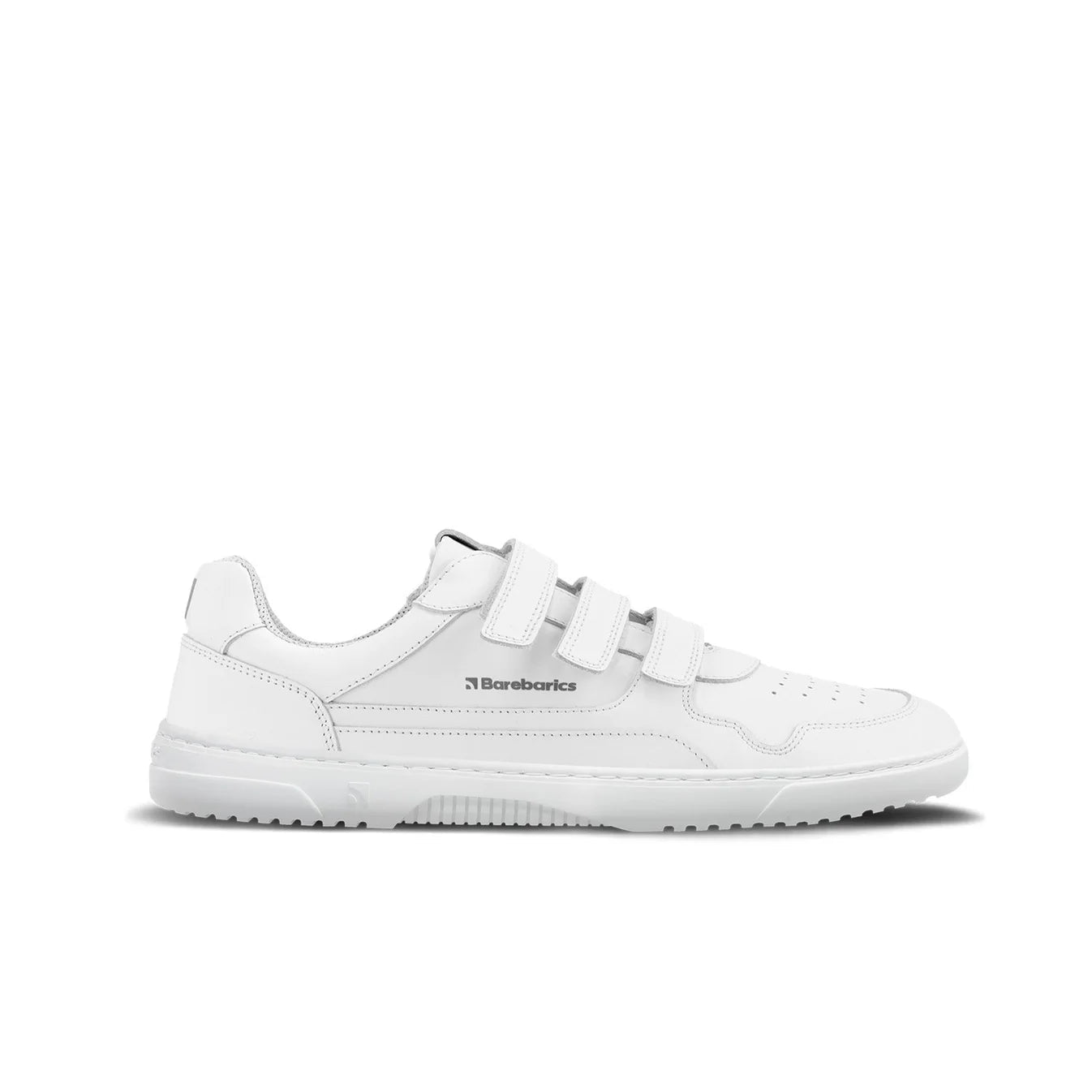 Barebarics Zing Velcro blanques, sneakers barefoot urbanes amb pell premium, velcro, puntera ampla i sola flexible zero drop.